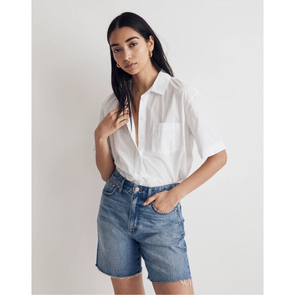 Madewell Signature Poplin Short-Sleeve Button-Down Shirt White Cotton Large